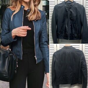 A New Day Dark Blue Vegan Leather Racer Jacket Sz S